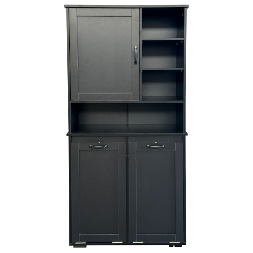 VIYET 63" black Freestanding Laundry Cabinet - Particle Board+MDF, Tilt-Out Hamper, Adjustable Shelves & Multiple Storage