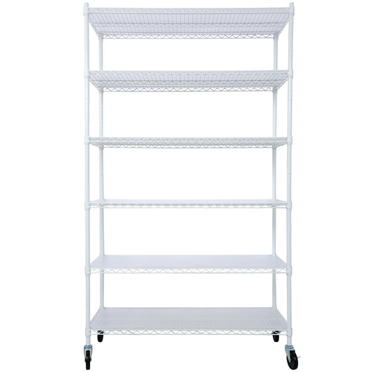 VIYET 6 Tier 6000LBS NSF Metal Wire Shelving, Heavy Duty Adjustable Storage Rack with Wheels & Shelf Liners (White)