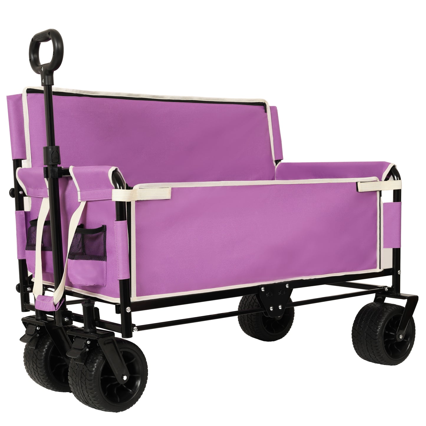 VIYET 3-in-1 Convertible Folding Wagon Cart with Bench Seat & Storage, 500lbs Heavy-Duty 180L Utility Wagon, All-Terrain Wheels for Camping Beach Sports Garden, Purple