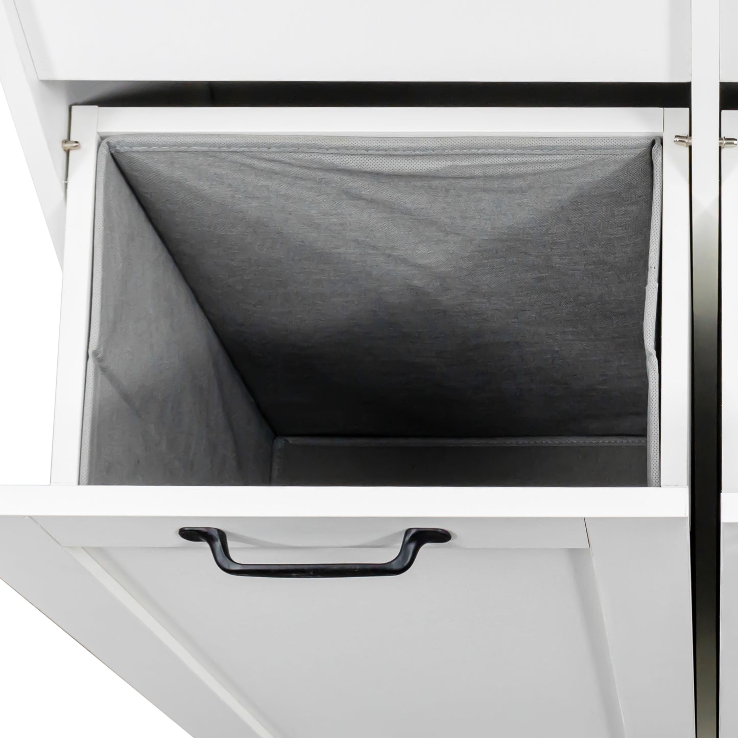 VIYET 63" White Freestanding Laundry Cabinet-Particle Board+MDF, Tilt-Out Hamper, Adjustable Shelves & Multiple Storage