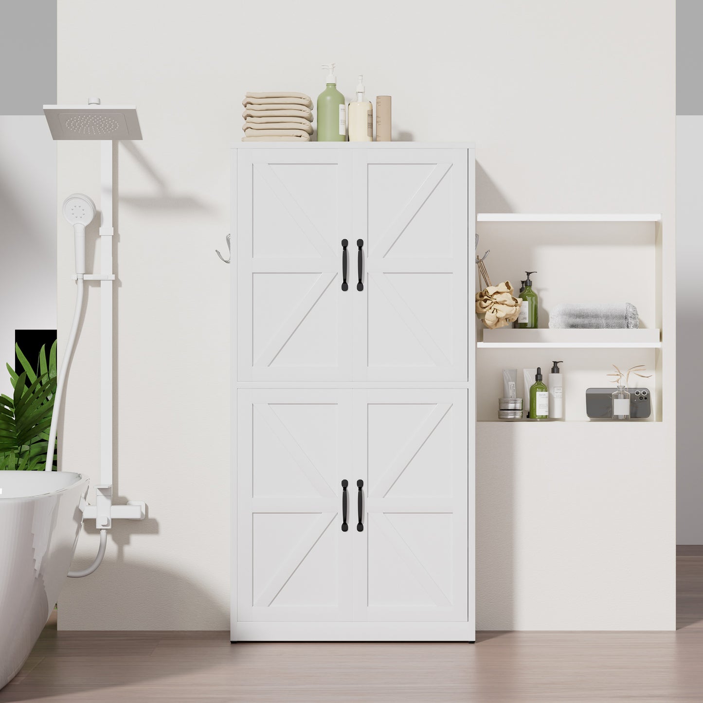 VIYET 64"H Heavy-Duty White Steel Pantry Cabinet,55LBS/Shelf Adjustable Shelves+Magnetic Door,for Kitchen/Bathroom/Living Room