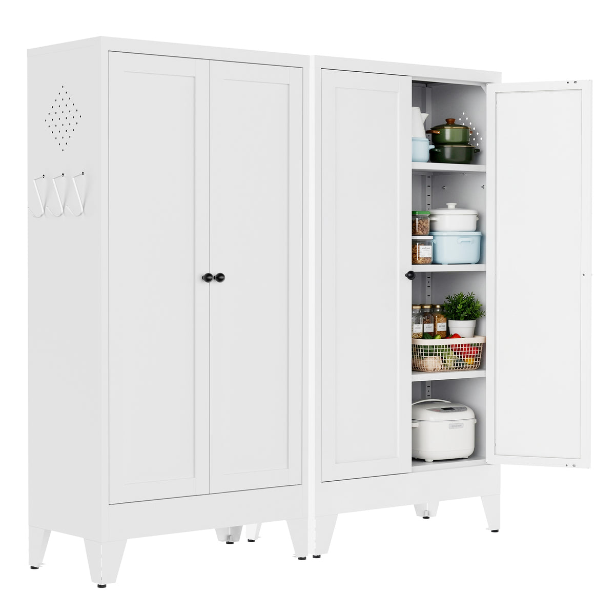VIYET 47" Metal Pantry Cabinet, Freestanding Kitchen Storage Cabinet with 3 Adjustable Shelves, Slim Organizer for Pantry & Living Room