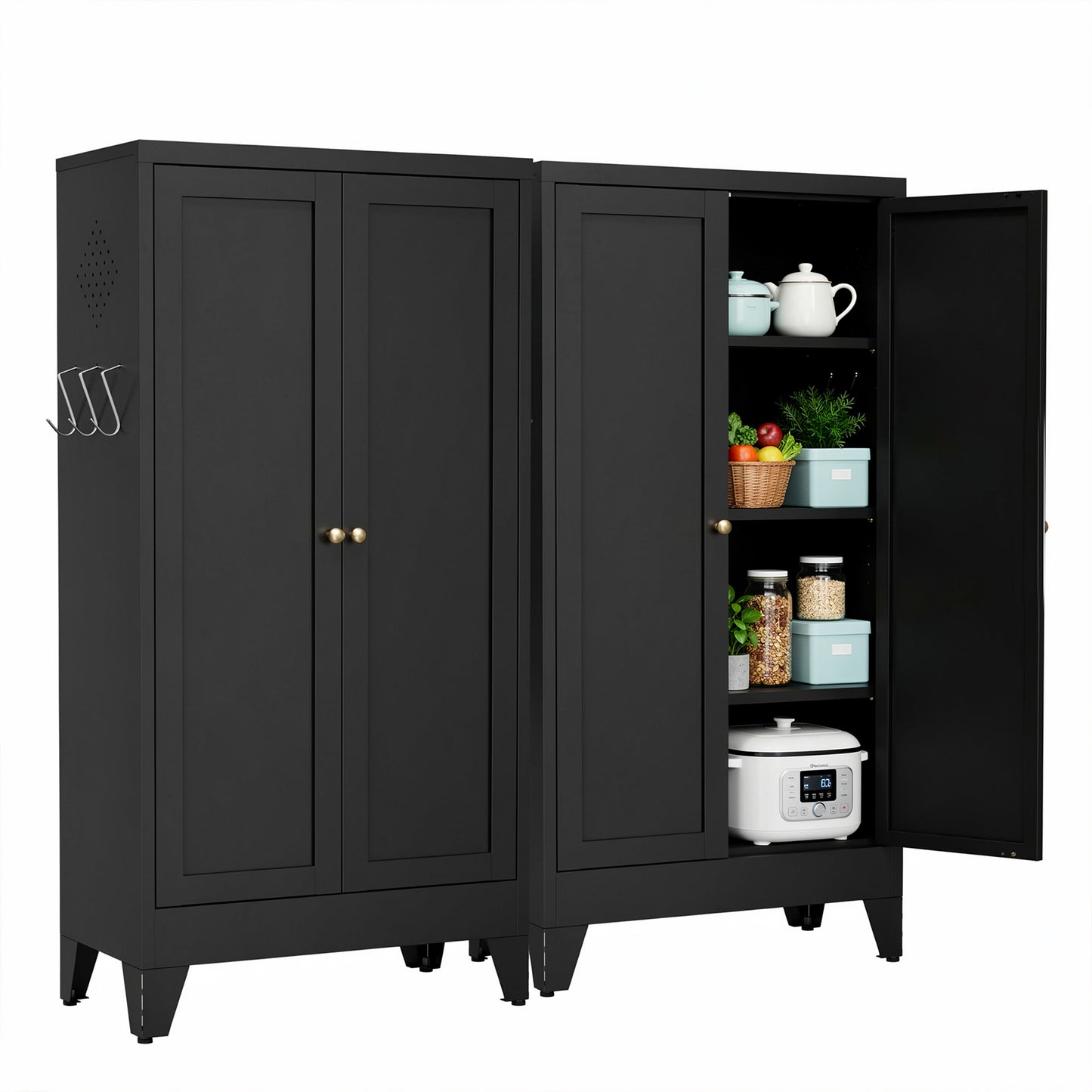 VIYET 47" Black Metal Pantry Cabinet with Adjustable Shelves, Freestanding Kitchen Storage Cabinet with Doors for Pantry, Bathroom & Living Room