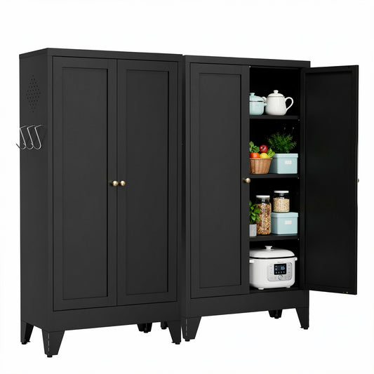 VIYET 47" Metal Pantry Cabinet, Freestanding Kitchen Storage Cabinet with 3 Adjustable Shelves, Slim Organizer for Pantry & Living Room