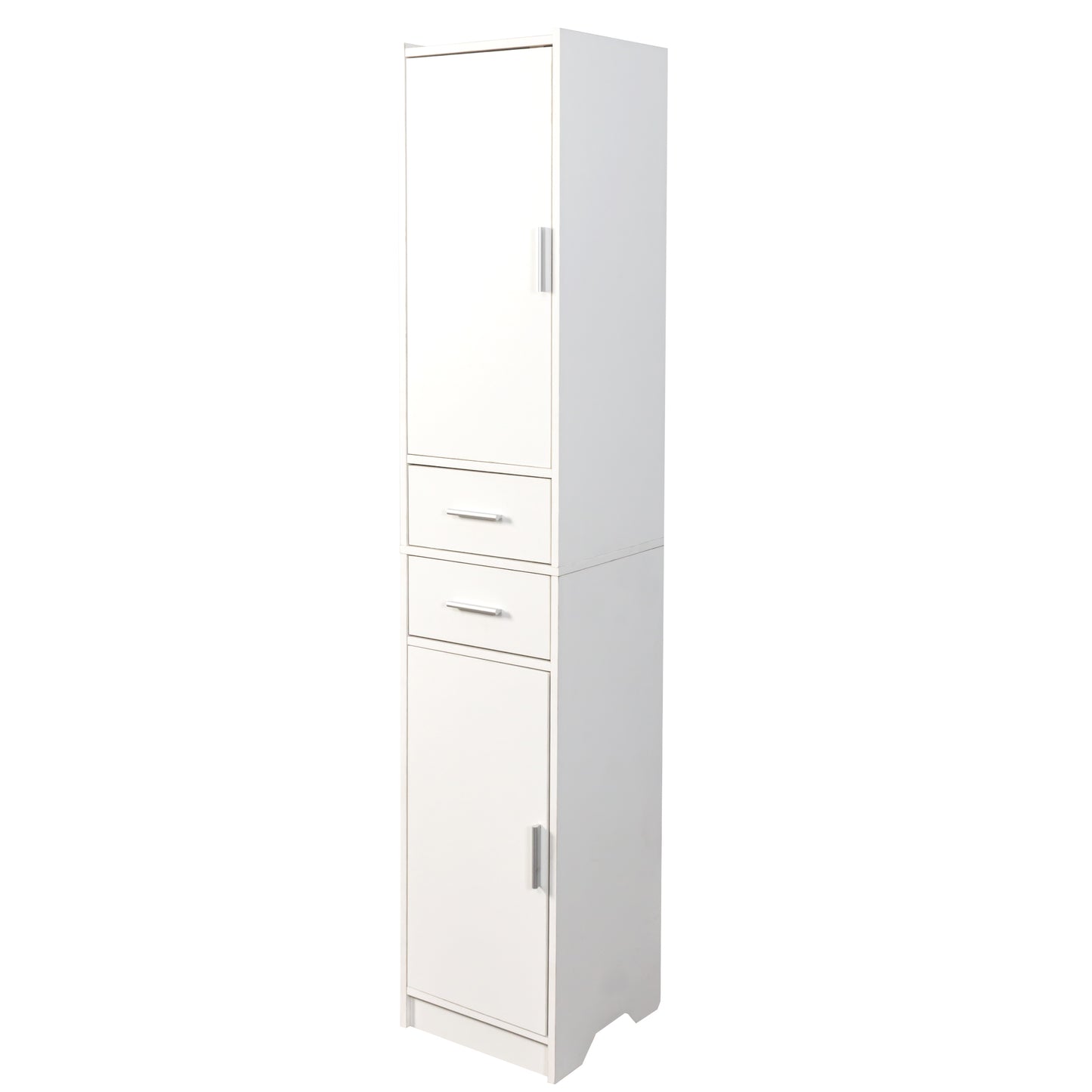 VIYET 71" Tall Narrow Storage Cabinet - White Particle Board+MDF, 2 Doors, 2 Drawers, Adjustable Shelves, Kitchen Use