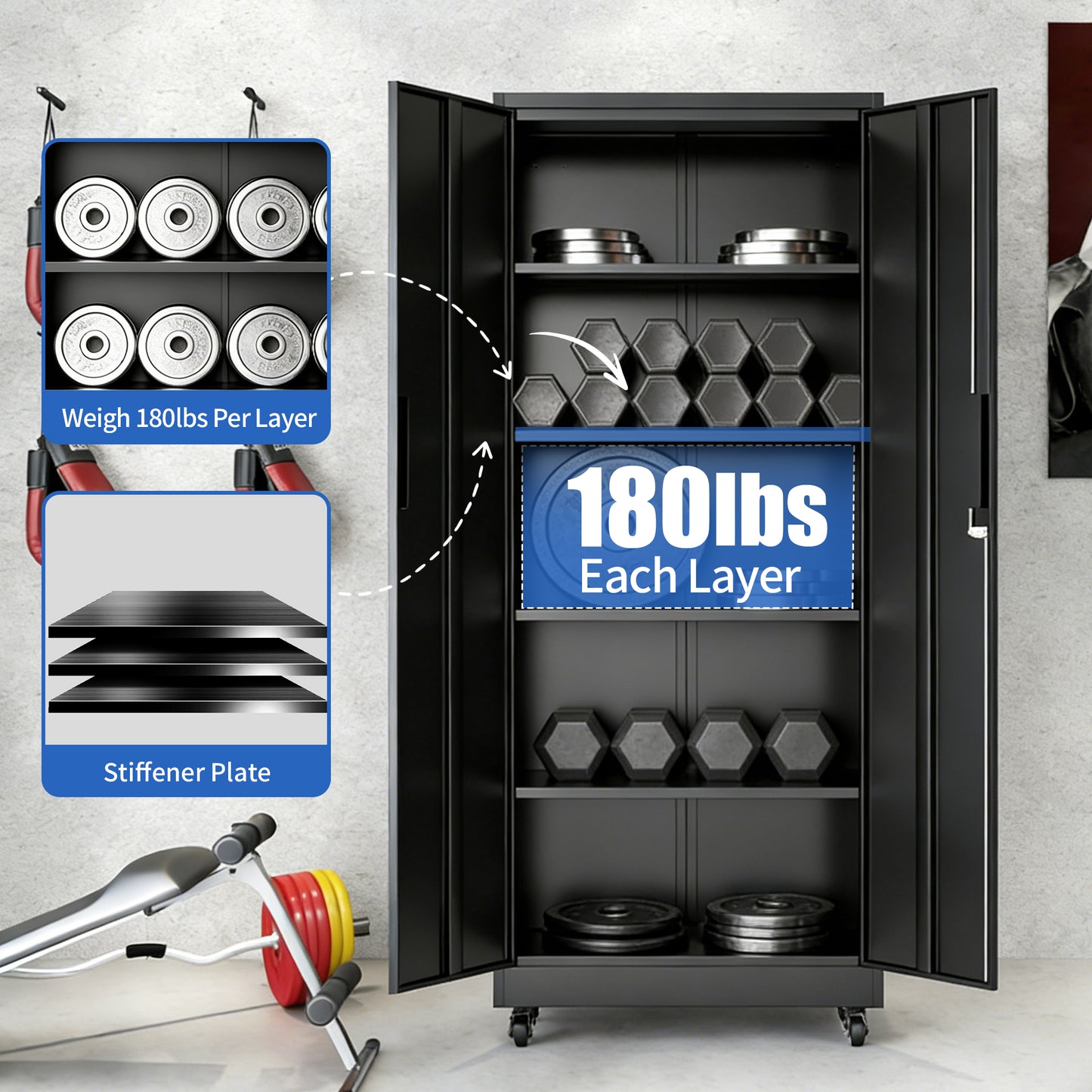 VIYET 71"H Rolling Garage Storage Cabinet,Heavy-Duty Metal Lockable Cabinet w/ 4 Adjustable Shelves (Mobile Tool Organizer for Workshop/Office)