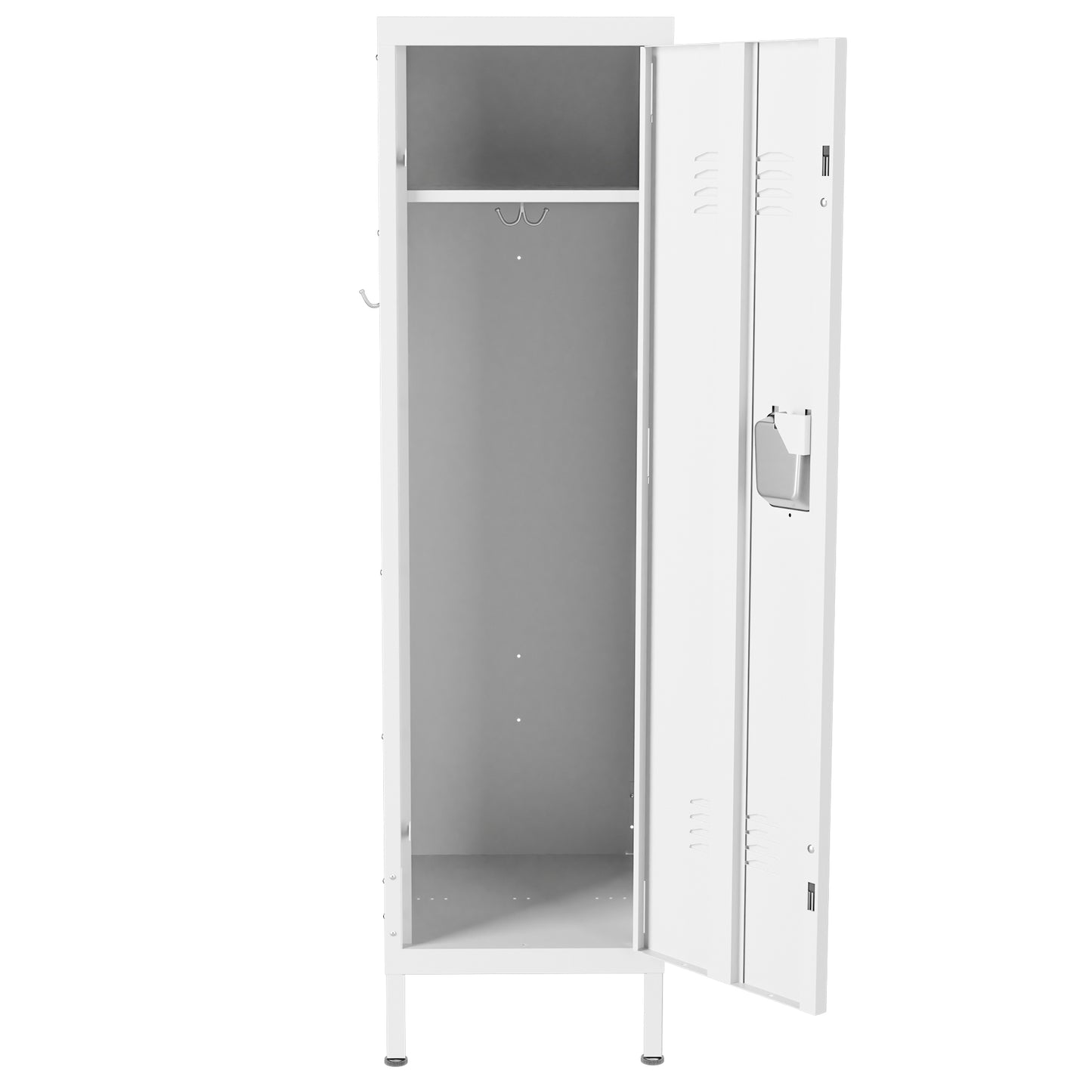 VIYET 55" White Metal Wardrobe Cabinet, Narrow Steel Clothing Storage with Lock & Ventilated Door, Side Hooks, Freestanding Closet for Bedroom & Small Apartment