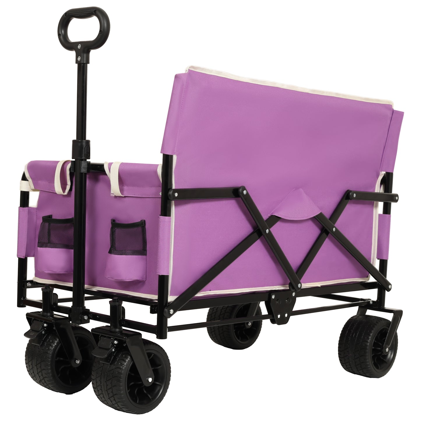 VIYET 3-in-1 Convertible Folding Wagon Cart with Bench Seat & Storage, 500lbs Heavy-Duty 180L Utility Wagon, All-Terrain Wheels for Camping Beach Sports Garden, Purple