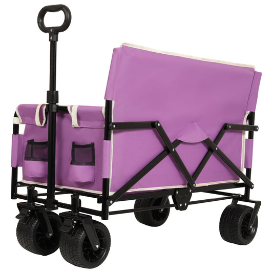 VIYET 3-in-1 Convertible Folding Wagon Cart with Bench Seat & Storage, 500lbs Heavy-Duty 180L Utility Wagon, All-Terrain Wheels for Camping Beach Sports Garden, Purple