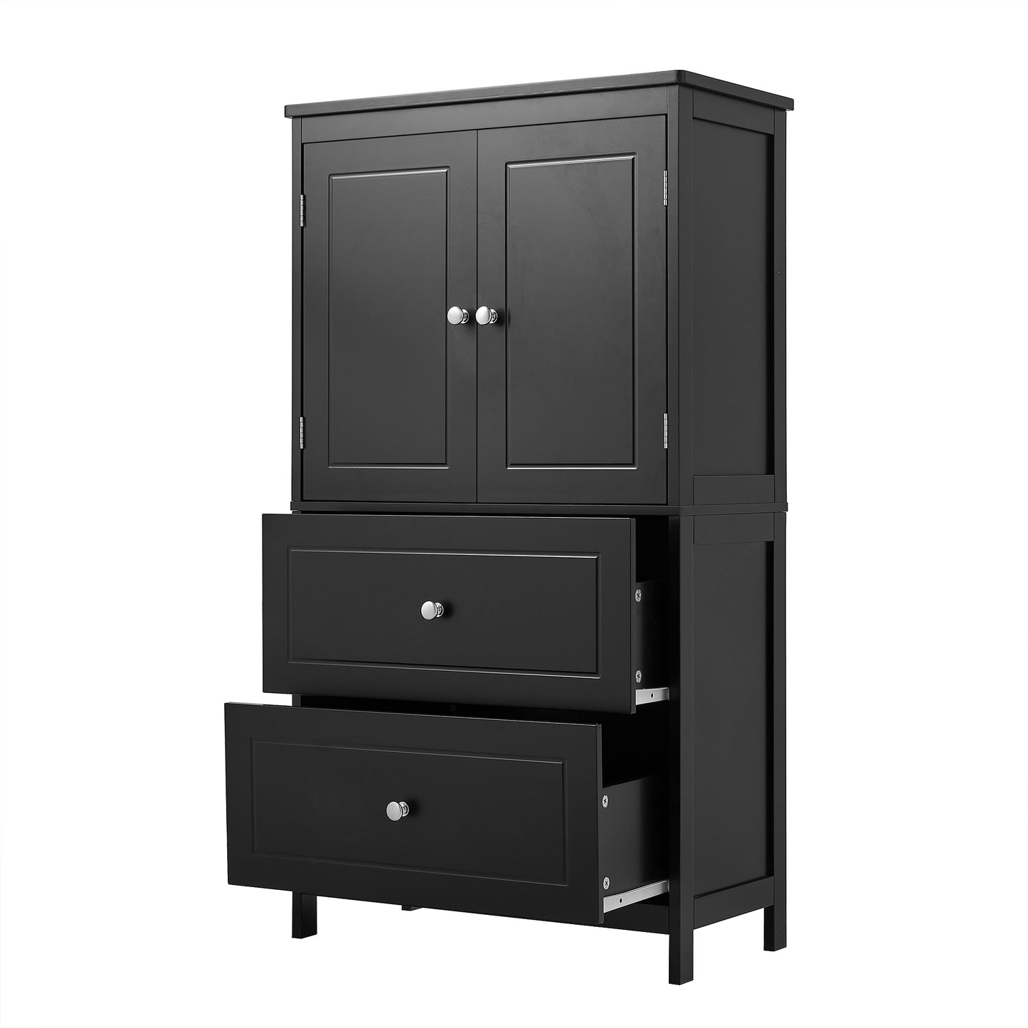 VIYET 43" 2-Door 2-Drawer Storage Cabinet, Black MDF Adjustable-Shelf Organizer, Anti-Tipping Waterproof Multi-Scene Cabinet