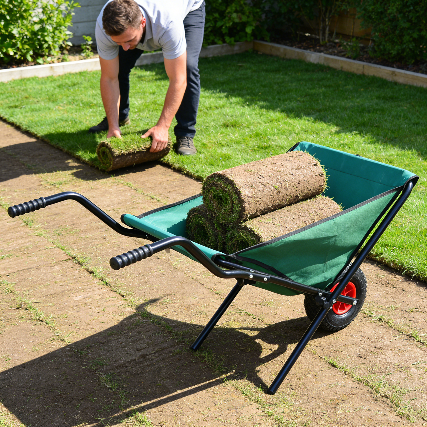 VIYET Collapsible Folding Wheelbarrow, 176 Lbs Lightweight Garden Cart, Heavy-Duty Oxford Cloth Yard Cart with 10" Pneumatic Tire for Lawn, Green