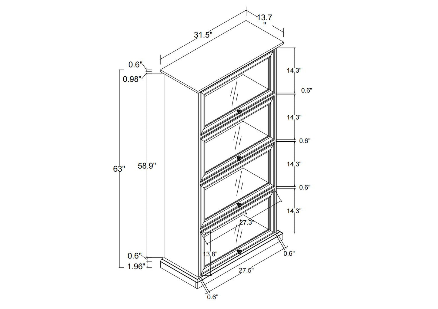 VIYET 63" 4-Tier Glass Display Cabinet, White MDF+Tempered Glass Curio Cabinet (Flip-up Doors for Collectibles/Toys/Books)