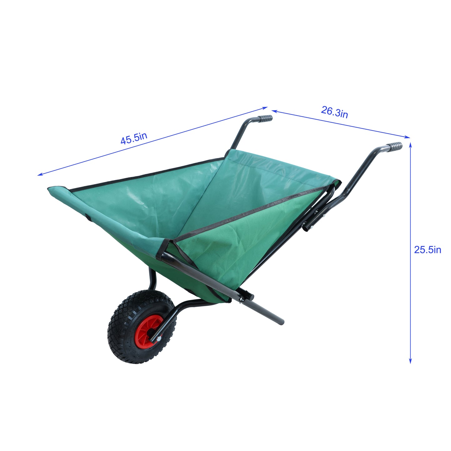 VIYET Collapsible Folding Wheelbarrow, 176 Lbs Lightweight Garden Cart, Heavy-Duty Oxford Cloth Yard Cart with 10" Pneumatic Tire for Lawn, Green