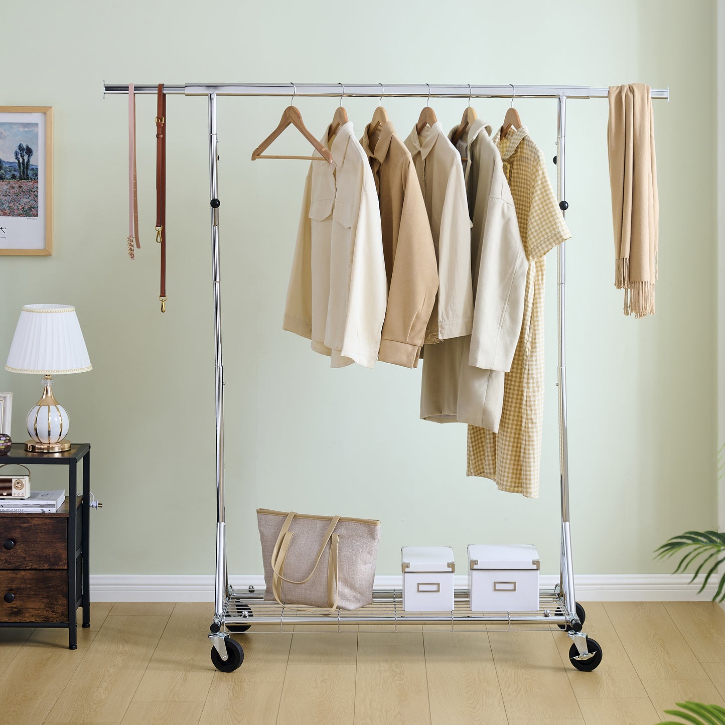 VIYET 68" 600LBS Heavy-Duty Rolling Clothes Rack, Collapsible Iron Commercial Garment Rack (Portable Hanger for Bedroom)