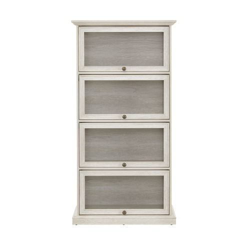VIYET 63" 4-Tier Glass Display Cabinet, White MDF+Tempered Glass Curio Cabinet (Flip-up Doors for Collectibles/Toys/Books)