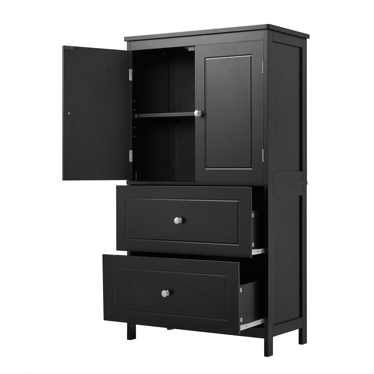VIYET 43" 2-Door 2-Drawer Storage Cabinet, Black MDF Adjustable-Shelf Organizer, Anti-Tipping Waterproof Multi-Scene Cabinet