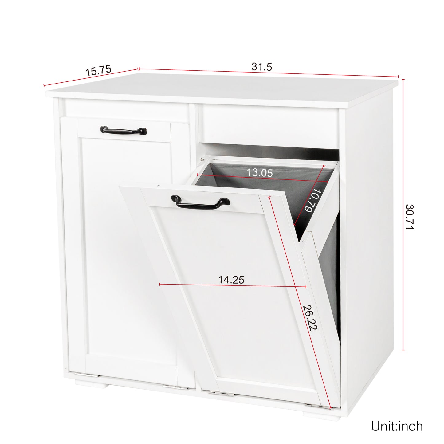 VIYET 30.3" Storage Cabinet, White Particle Board+MDF Storage Cabinet w/ 2 Removable Liner Bags (Light/Dark Sorting+Handles)