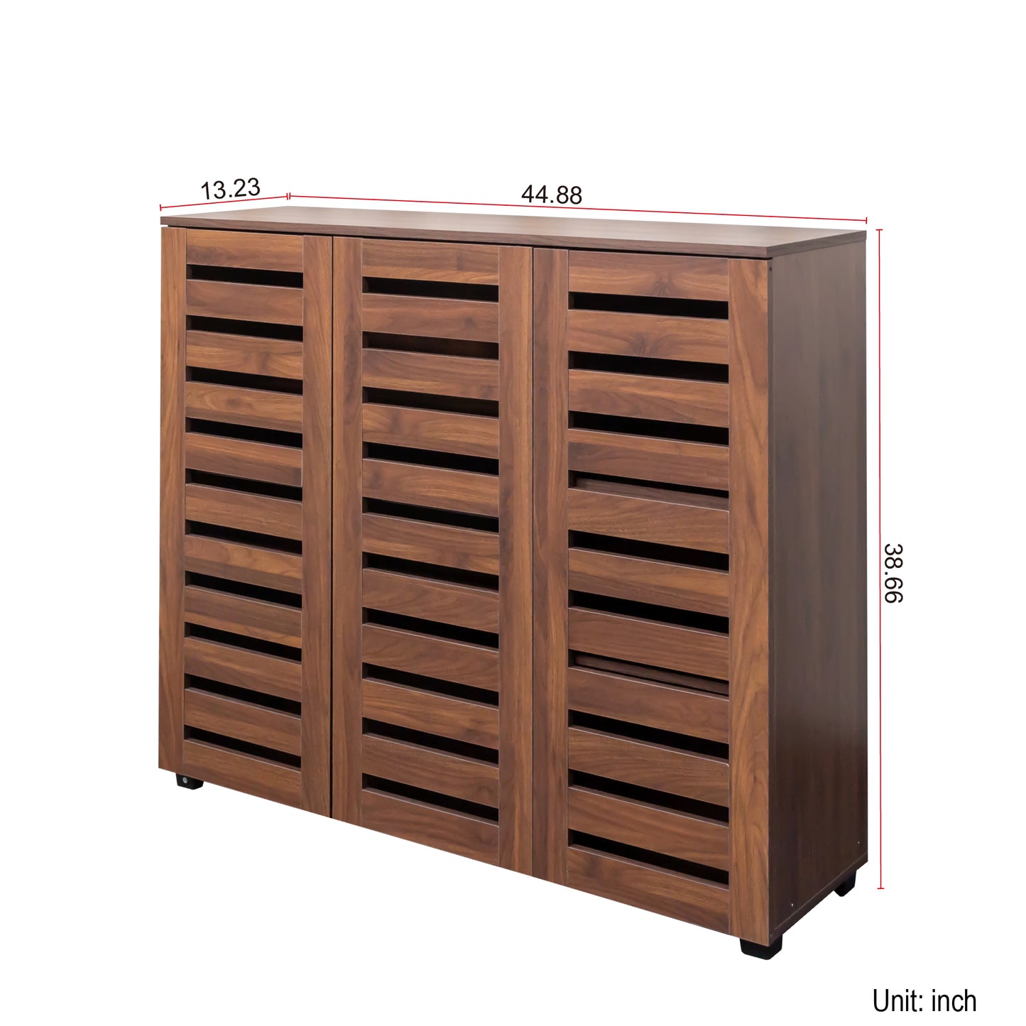 VIYET 38.7" 5-Tier Shoe Cabinet, Walnut Particle Board+MDF Organizer w/ Adjustable Shelves & Louvered Doors