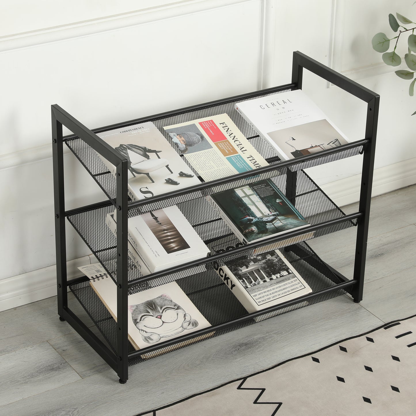 VIYET 24" Black 3-Tier Adjustable Metal Shoe Rack, Freestanding Storage Organizer with 4 Non-Slip End-Caps for Entryway, Front Door Entrance