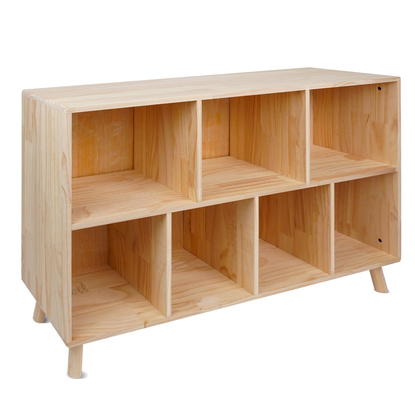 VIYET 7 Cube Pine Wood Bookshelf, 45" Storage Organizer Bookcase for Books, Toys & Decor, Modern Wood Shelf for Bedroom, Nursery & Home Office