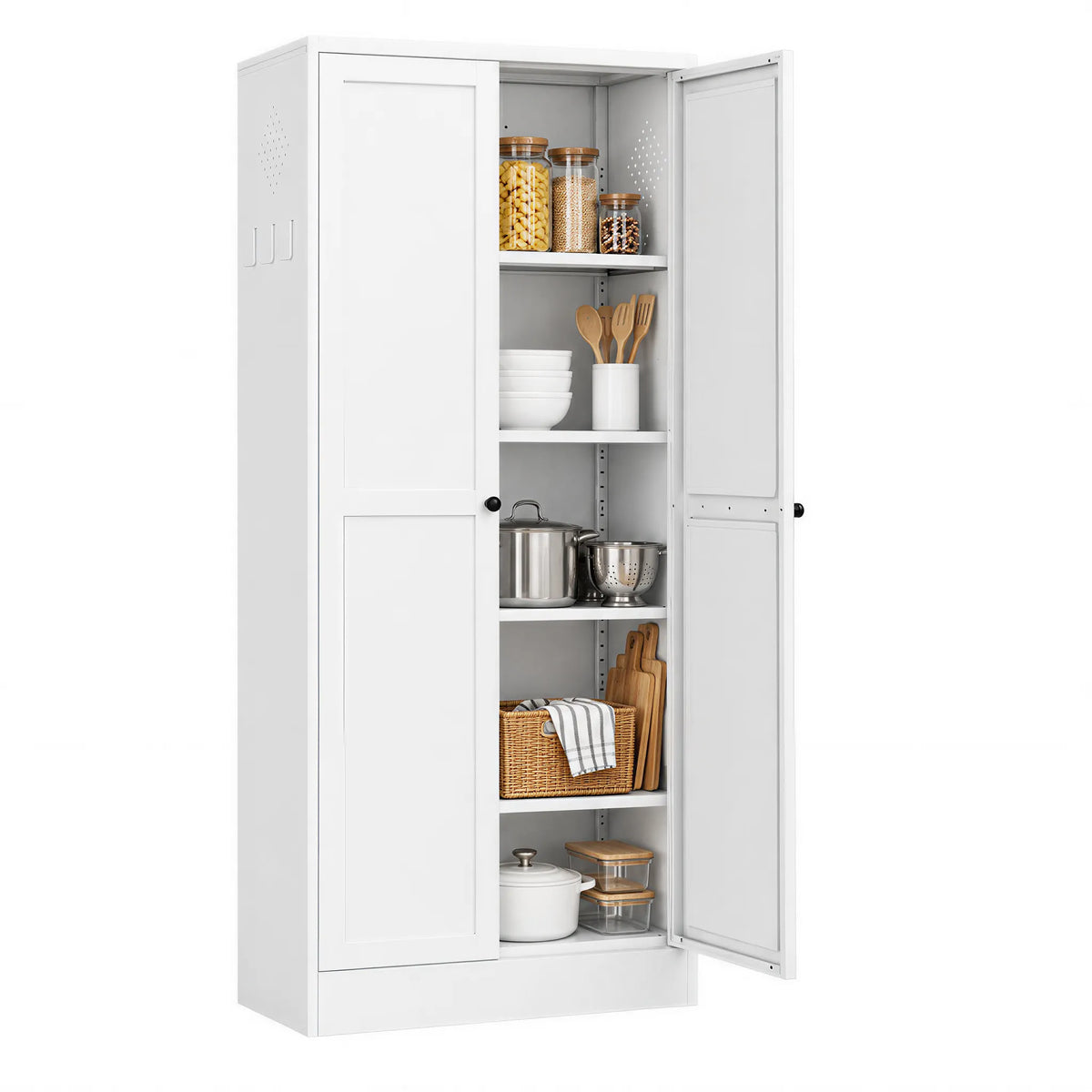 VIYET 61" Metal Pantry Cabinet, 4 Adjustable Shelves, Freestanding Kitchen Storage Cabinet, Slim Food Organizer for Kitchen, Dining Room