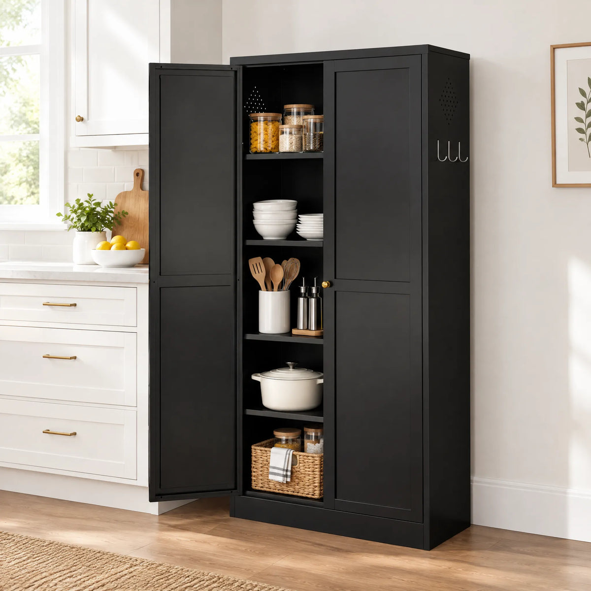 VIYET 61" Metal Pantry Cabinet, 4 Adjustable Shelves, Freestanding Kitchen Storage Cabinet, Slim Food Organizer for Kitchen, Dining Room