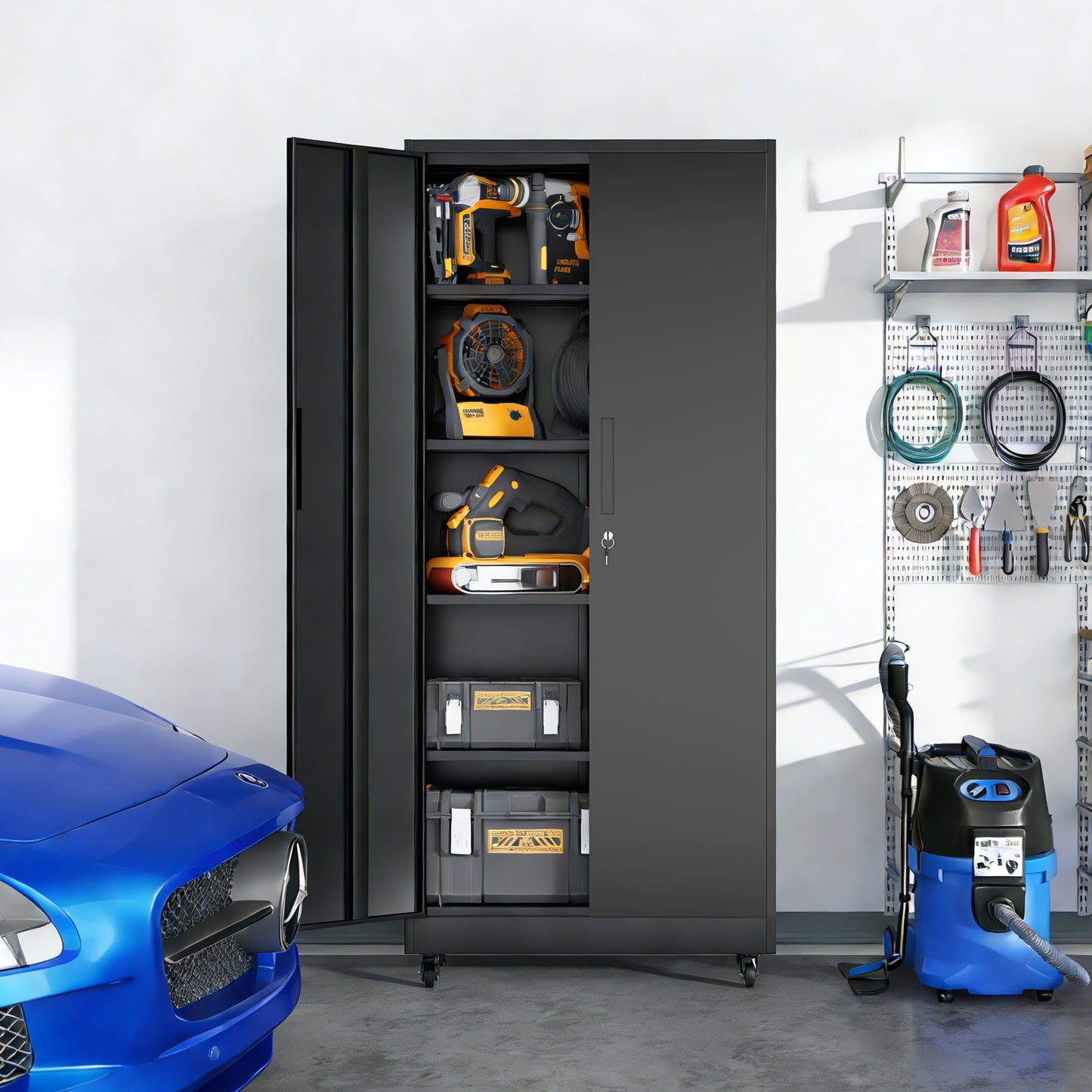 VIYET 71"H Rolling Garage Storage Cabinet,Heavy-Duty Metal Lockable Cabinet w/ 4 Adjustable Shelves (Mobile Tool Organizer for Workshop/Office)
