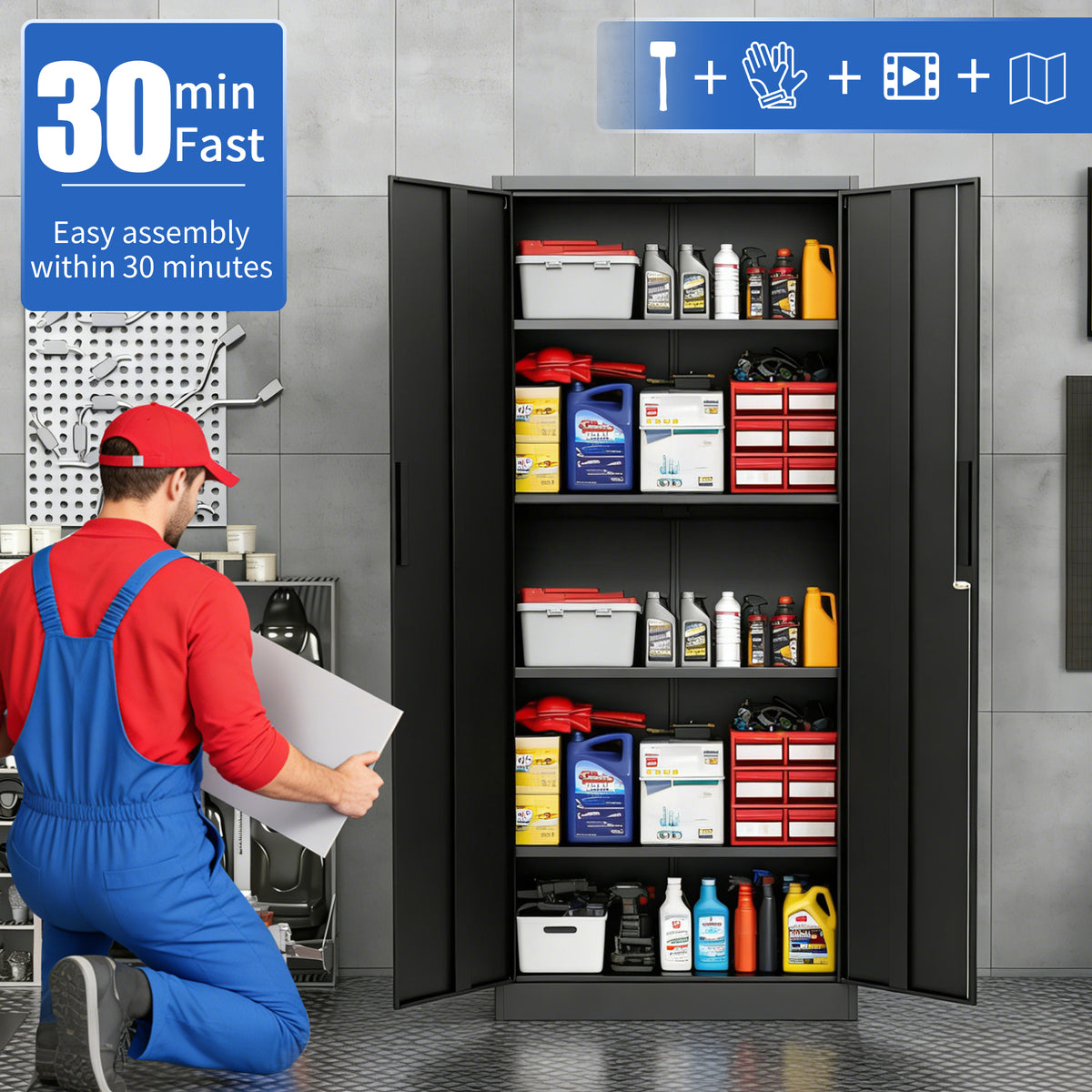 VIYET 71" Metal Storage Cabinet, Lockable Steel Utility Cabinet with 4 Adjustable Shelves, 180 Lbs per Shelf, Double Doors for Office & Pantry