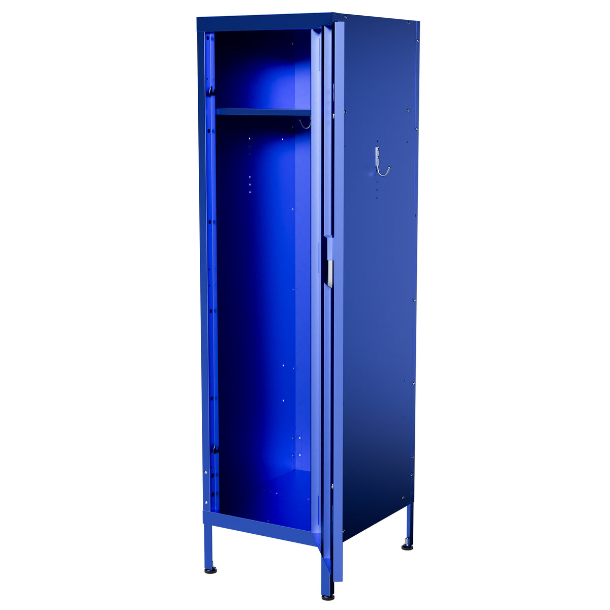 VIYET 55" Blue Metal Wardrobe Cabinet, Slim Steel Clothing Storage Locker with Lock, Ventilated Door, Side Hooks & Anti-Tip Design for Bedroom & Home Office