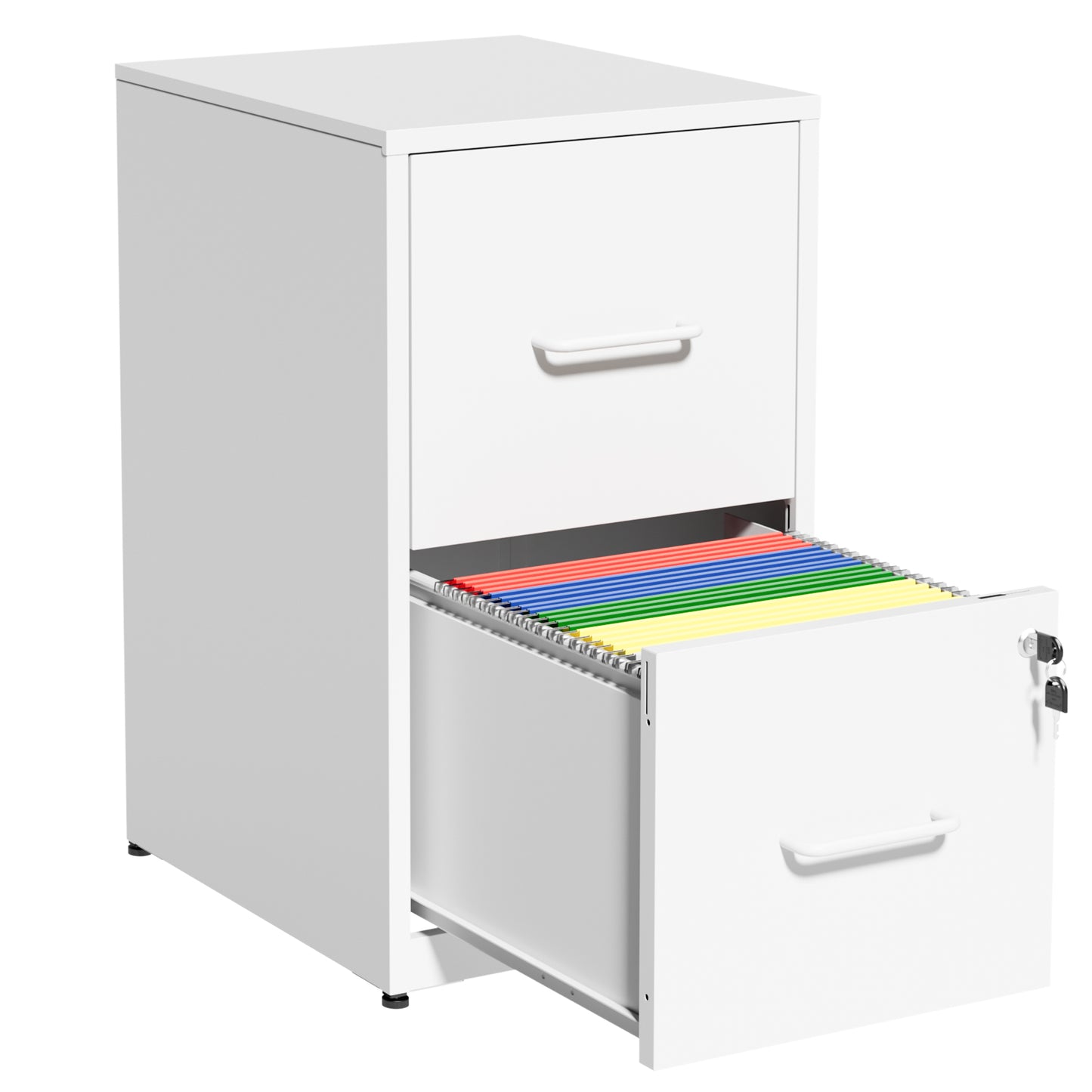 VIYET 2 Drawer File Cabinet with Lock, White Metal Vertical Filing Cabinet for Letter & Legal Files, Under Desk Office Storage with Anti-Tip Kit