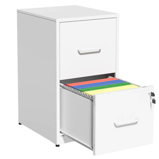 VIYET 2 Drawer File Cabinet with Lock, White Metal Vertical Filing Cabinet for Letter & Legal Files, Under Desk Office Storage with Anti-Tip Kit