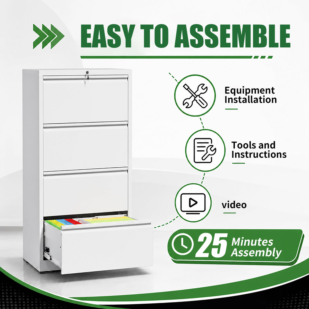 VIYET 4 Drawer Lateral File Cabinet, Metal Filing Cabinet with Lock, Wide Steel Office Storage for Letter, Legal, A4 & F4 Files