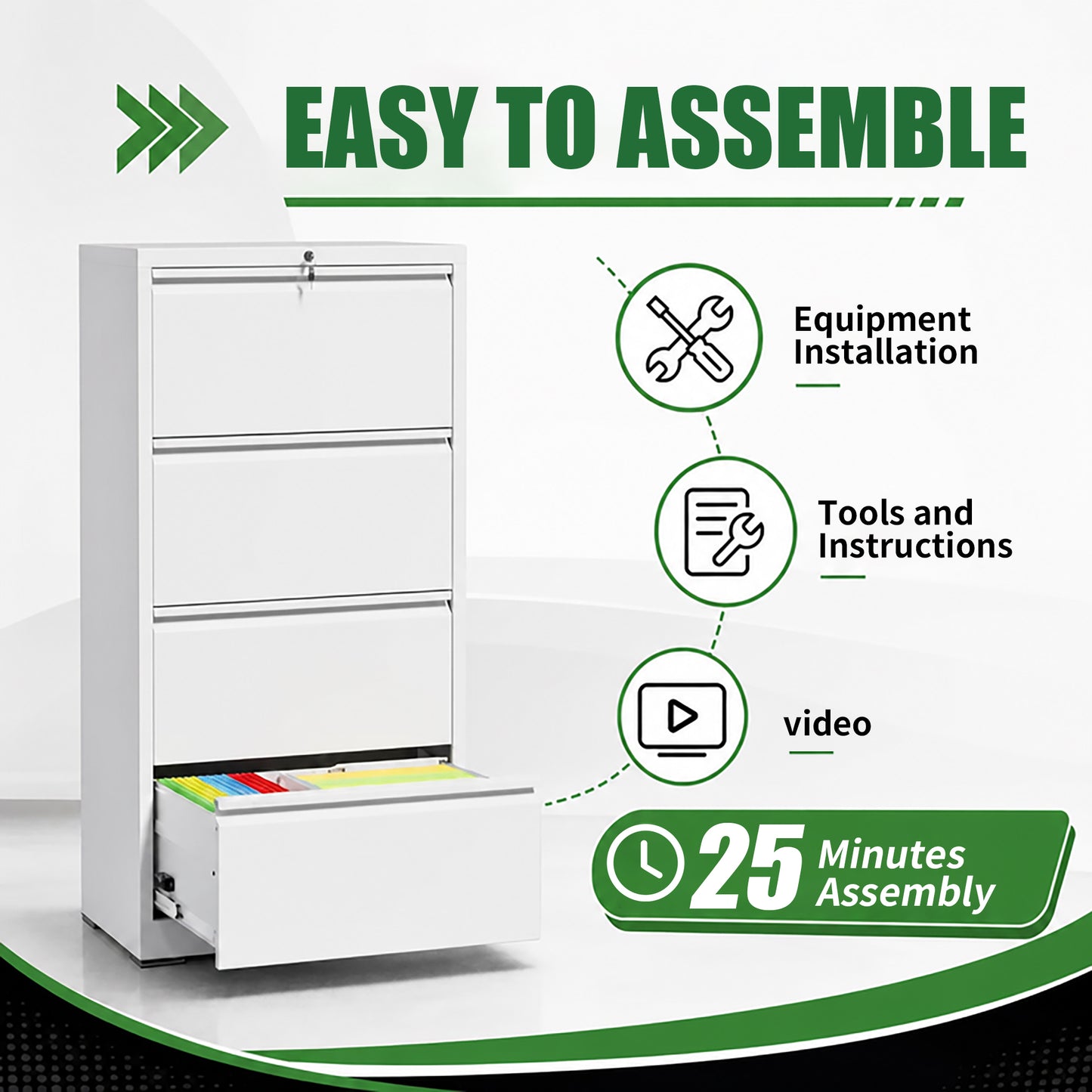 VIYET 4 Drawer Lateral File Cabinet with Lock, White Metal Filing Cabinet for Home Office, Fits Letter, Legal, A4 & F4 Hanging Files