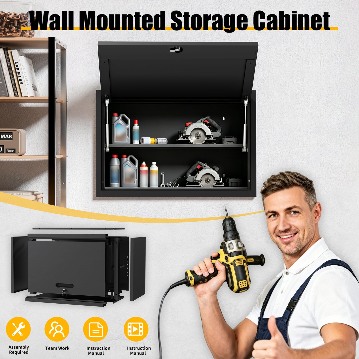 VIYET 30" Wall Mounted Metal Storage Cabinet with Lock, Heavy Duty Steel Garage Wall Cabinet with Adjustable Shelf