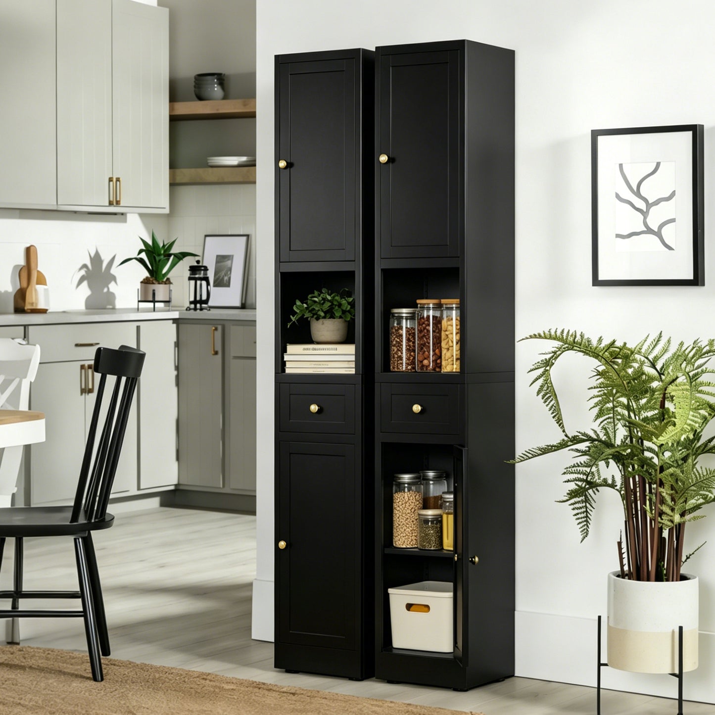 VIYET 71" Tall Black Bathroom Storage Cabinet, Slim Metal Storage Organizer with 2 Doors, Adjustable Shelves, Freestanding Cabinet