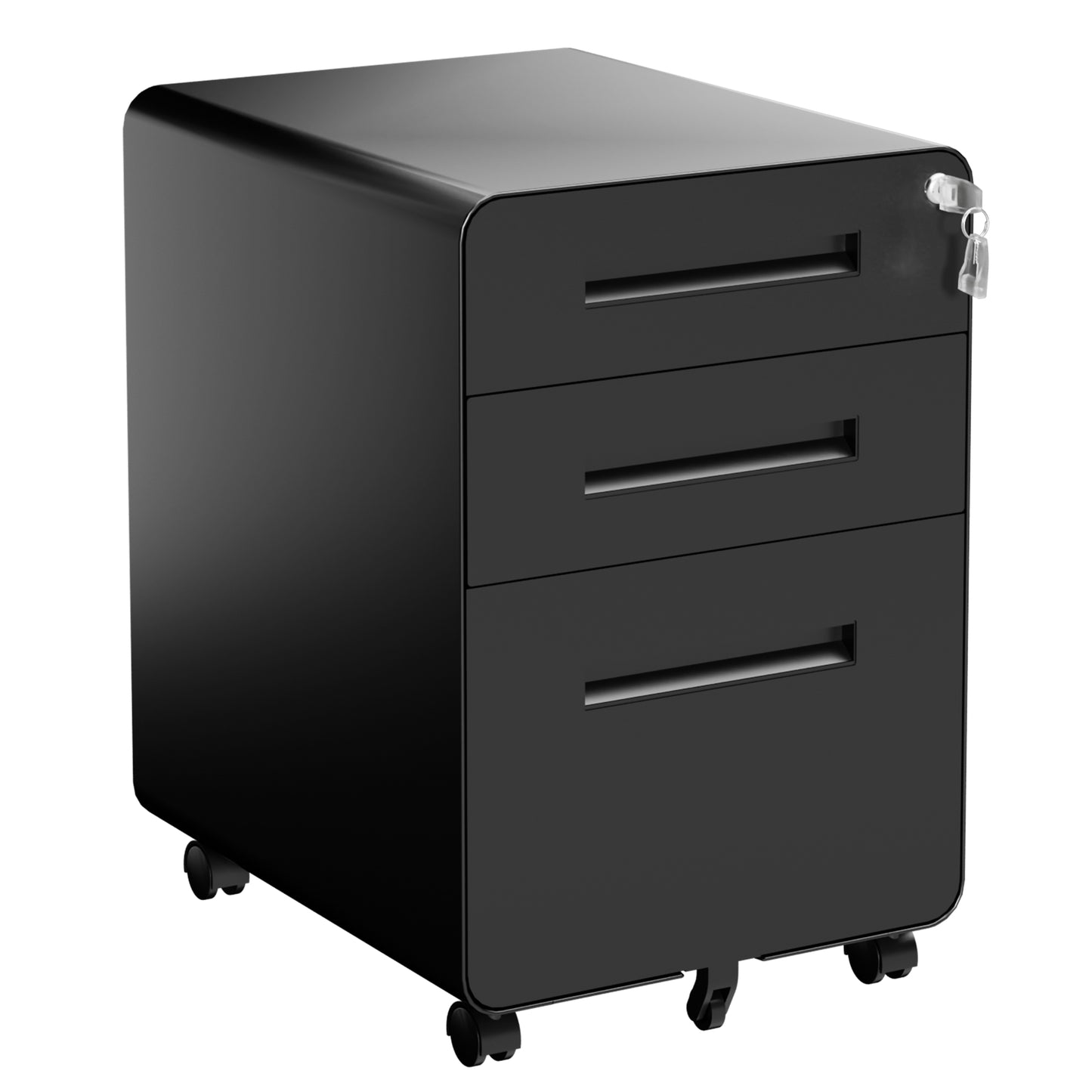 VIYET 3 Drawer Filing Cabinet with Lock, Black Rolling Metal Office Cabinet, Secure Document Storage Organizer for Letter & Legal Files