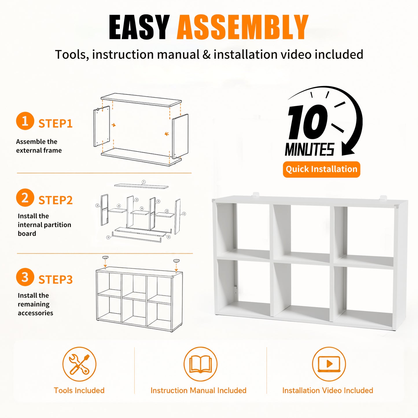 VIYET 6-Cube Metal Bookcase, 41"H Open Storage Organizer with 6 Cubes, Freestanding Display Shelf