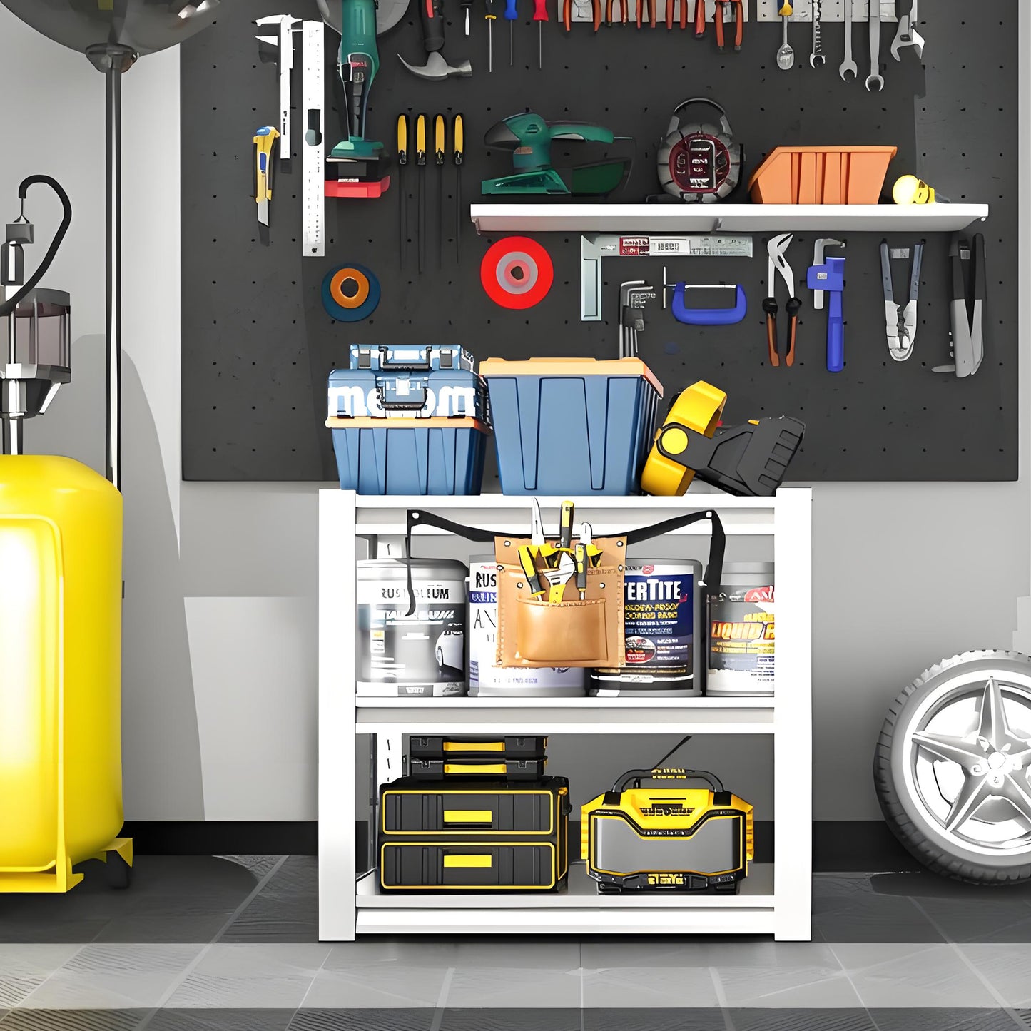 VIYET Heavy Duty 3 Tier Metal Garage Shelving, Adjustable Steel Storage Rack, 2500 LBS Utility Shelf for Garage, Workshop