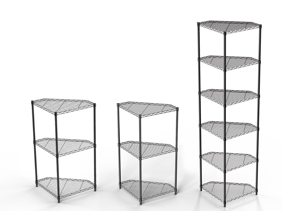VIYET 72" 6-Tier Corner Wire Shelf Rack - Black Chrome Adjustable Metal, NSF Certified 600LBS