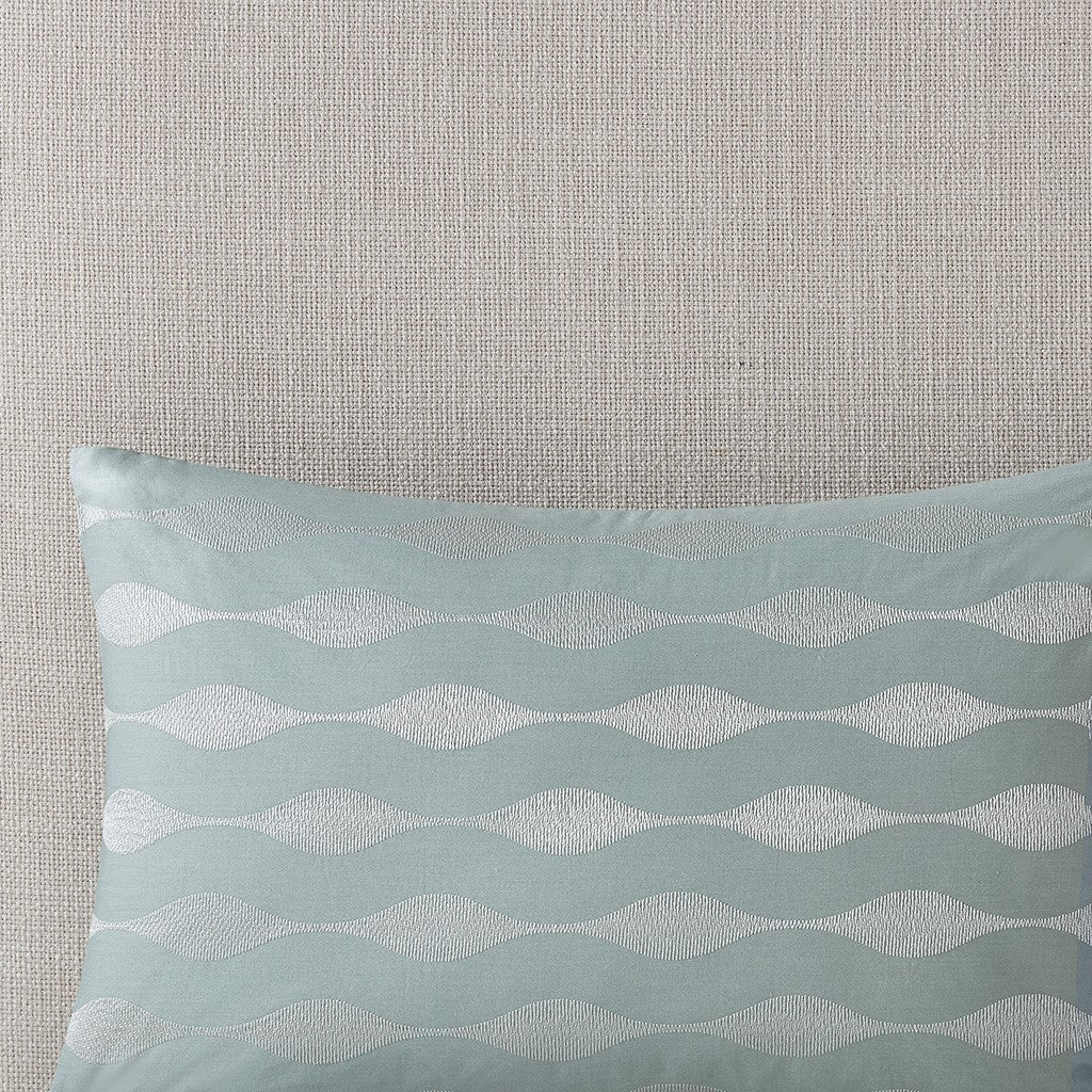 VIYET 12x20" Oblong Decorative Pillow, 100% 200TC Cotton with Wavy Embroidery, Hypoallergenic OEKO-TEX Certified (Blue)