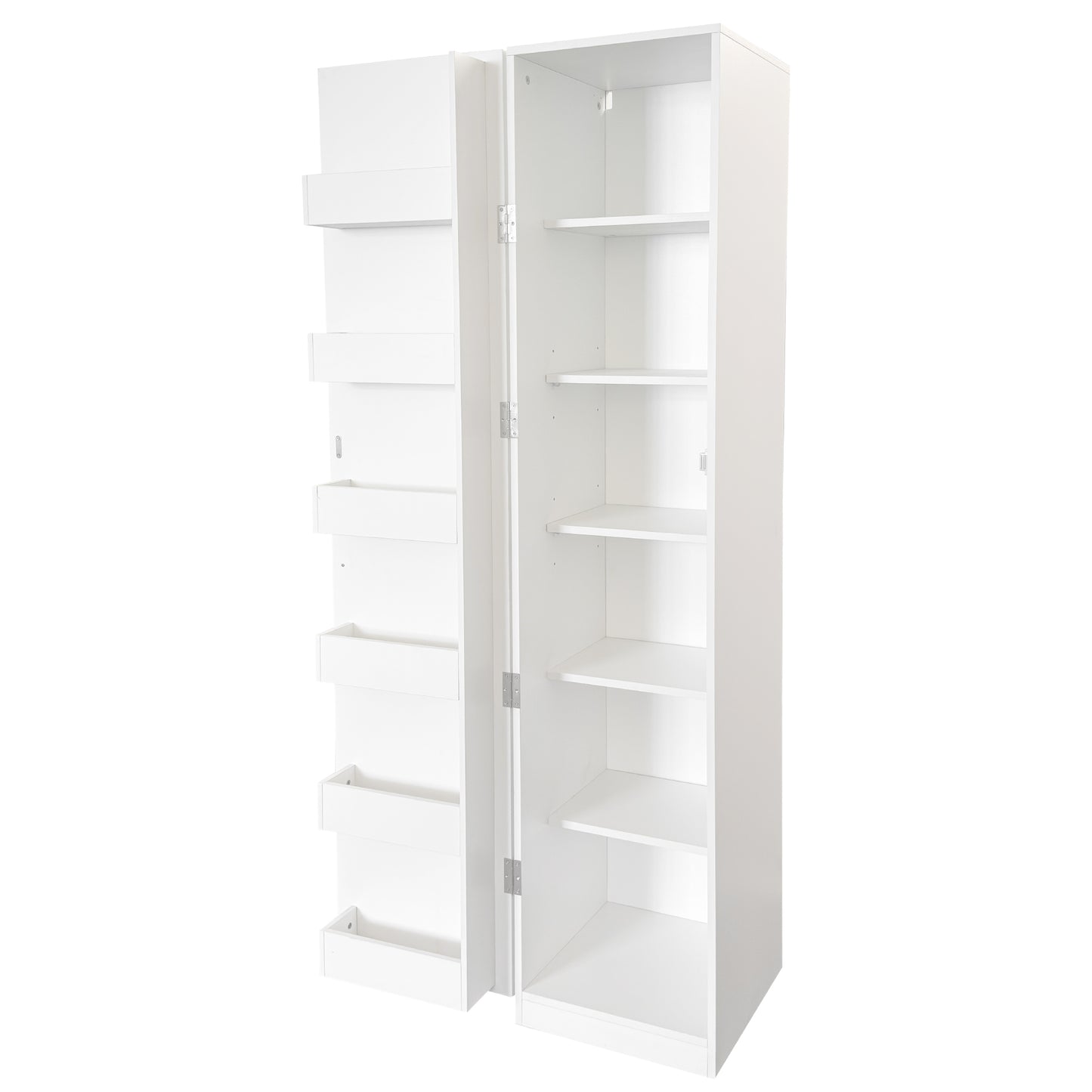 VIYET 71" Freestanding Kitchen Pantry Cabinet - White Particle Board+MDF, 2 Adjustable Shelves, Side Racks