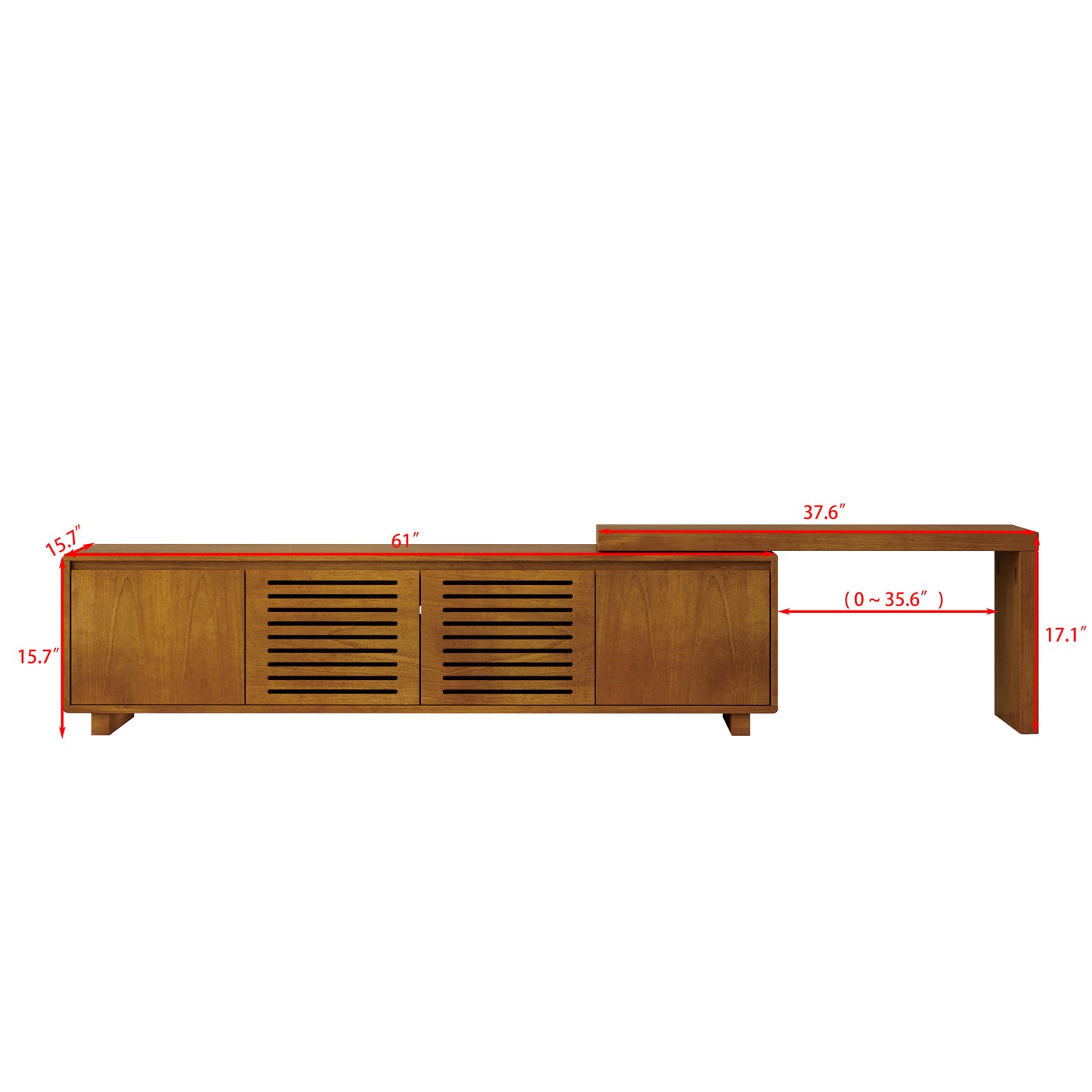 VIYET 63"Mid-Century Modern Extendable TV Stand for 55"-75" TVs, Farmhouse Media Console w/ Storage & Adjustable Panel, Brown Ebony
