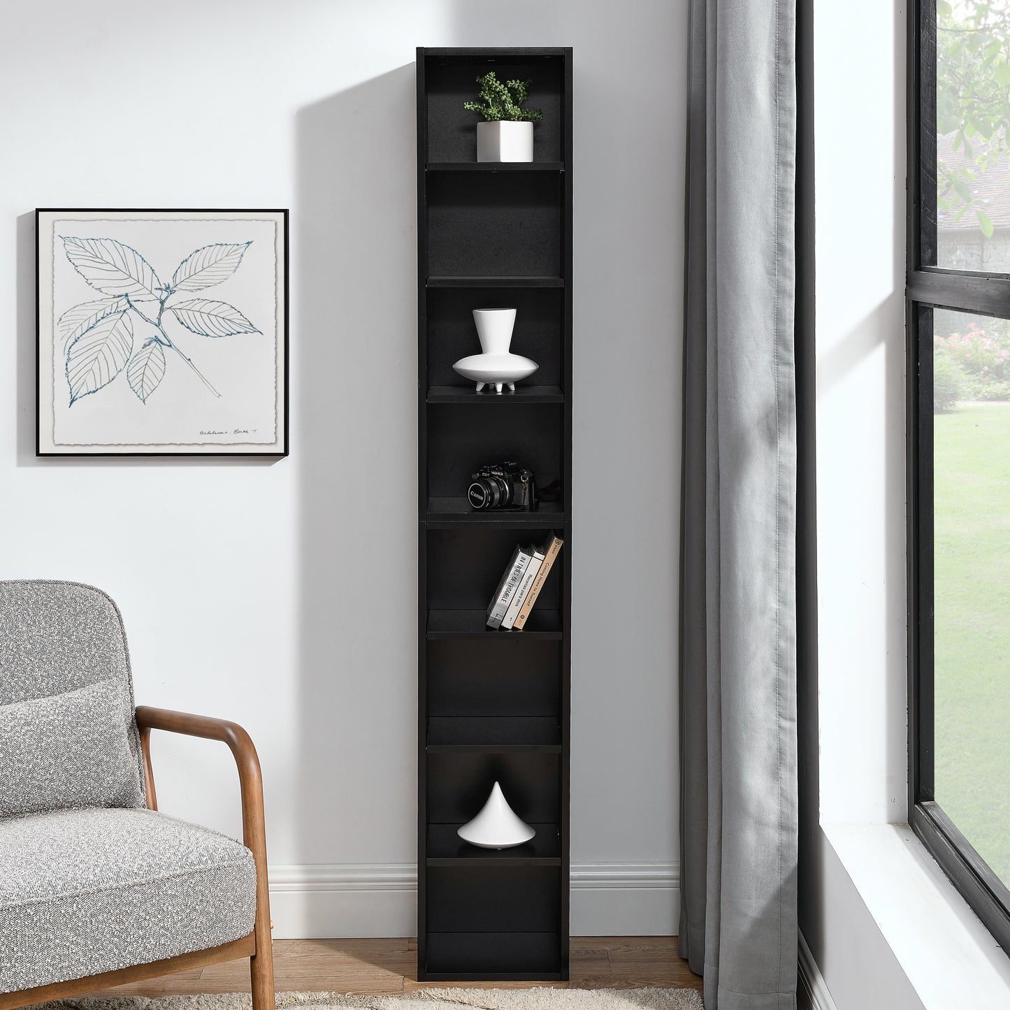 VIYET 11.6"×9.3"×70.9" 8-Tier Media Tower Rack - Black MDF, Adjustable Shelves