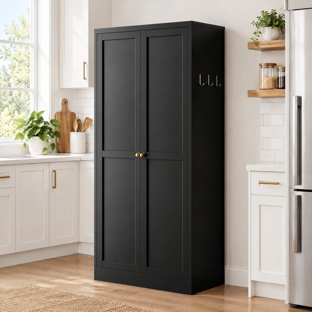 VIYET 61" Metal Pantry Cabinet, 4 Adjustable Shelves, Freestanding Kitchen Storage Cabinet, Slim Food Organizer for Kitchen, Dining Room