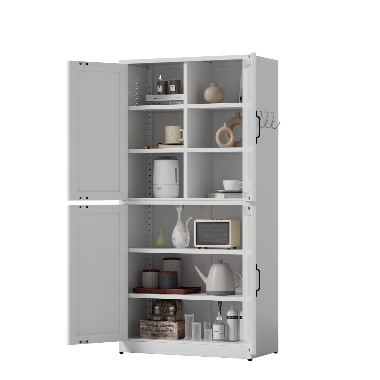 VIYET 64"H Heavy-Duty White Steel Pantry Cabinet,55LBS/Shelf Adjustable Shelves+Magnetic Door,for Kitchen/Bathroom/Living Room
