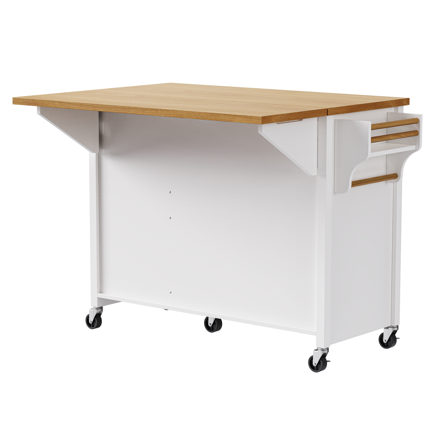 VIYET 36" K&K Kitchen Island with Drop Leaf, White MDF Storage Cart w/ Oak Veneer Top (2 Doors+5 Drawers+Adjustable Shelf)