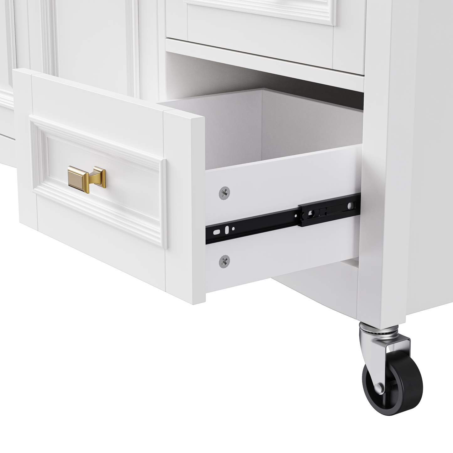 VIYET 36" K&K Kitchen Island with Drop Leaf, White MDF Storage Cart w/ Oak Veneer Top (2 Doors+5 Drawers+Adjustable Shelf)