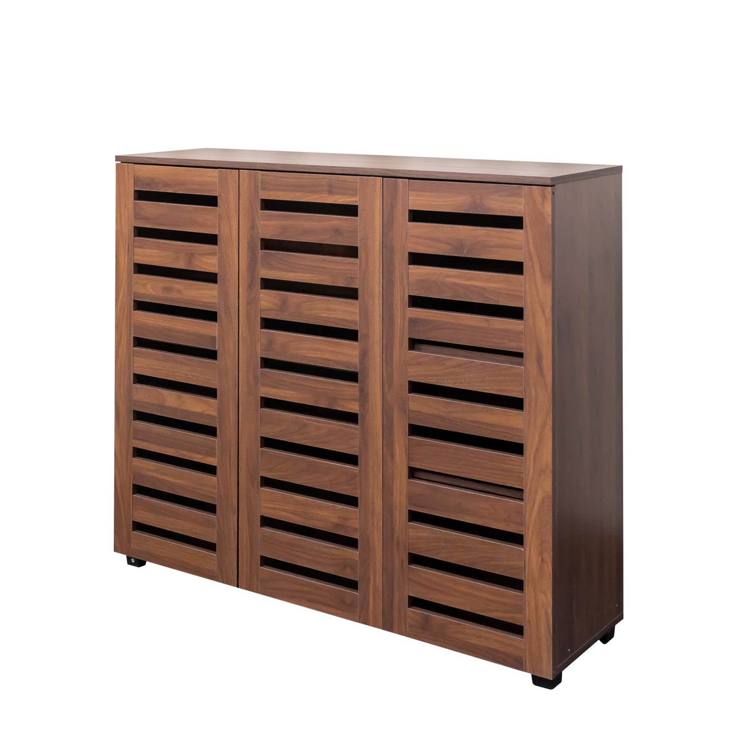 VIYET 38.7" 5-Tier Shoe Cabinet, Walnut Particle Board+MDF Organizer w/ Adjustable Shelves & Louvered Doors