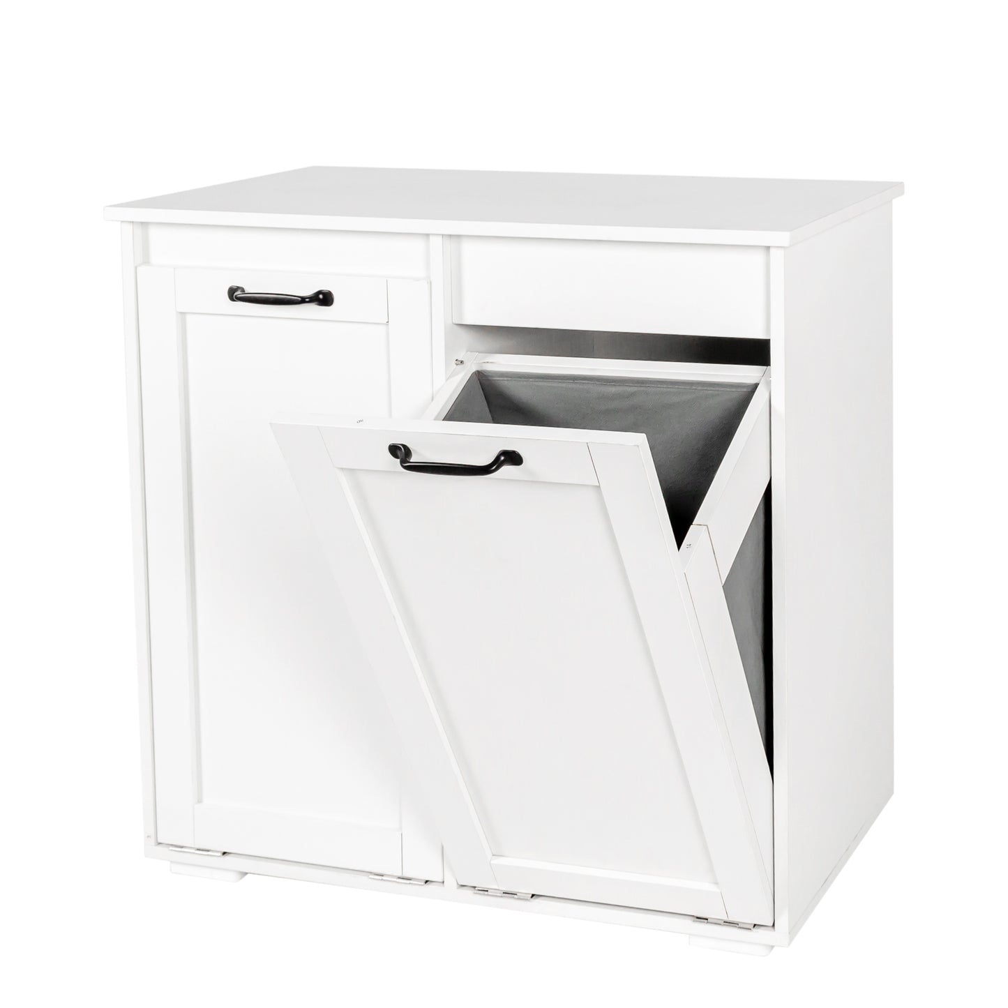 VIYET 30.3" Storage Cabinet, White Particle Board+MDF Storage Cabinet w/ 2 Removable Liner Bags (Light/Dark Sorting+Handles)