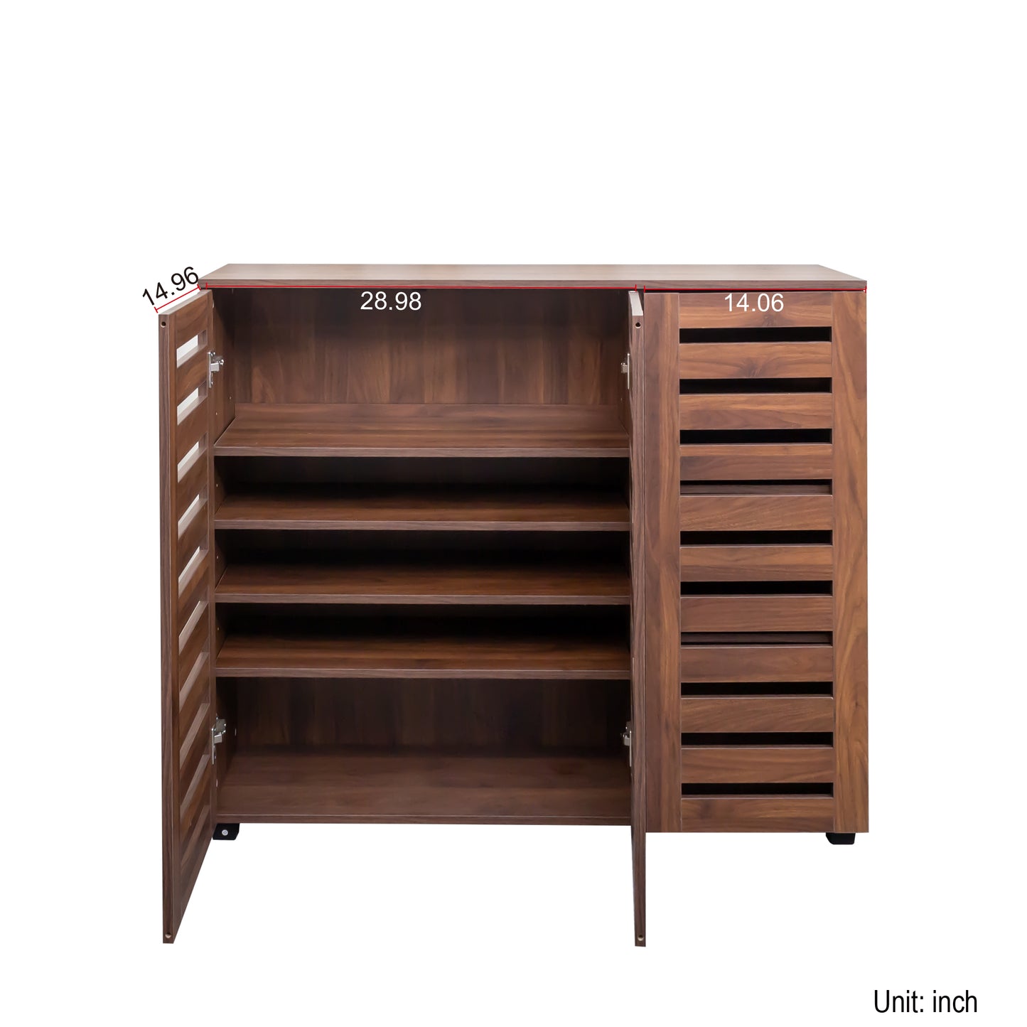 VIYET 38.7" 5-Tier Shoe Cabinet, Walnut Particle Board+MDF Organizer w/ Adjustable Shelves & Louvered Doors
